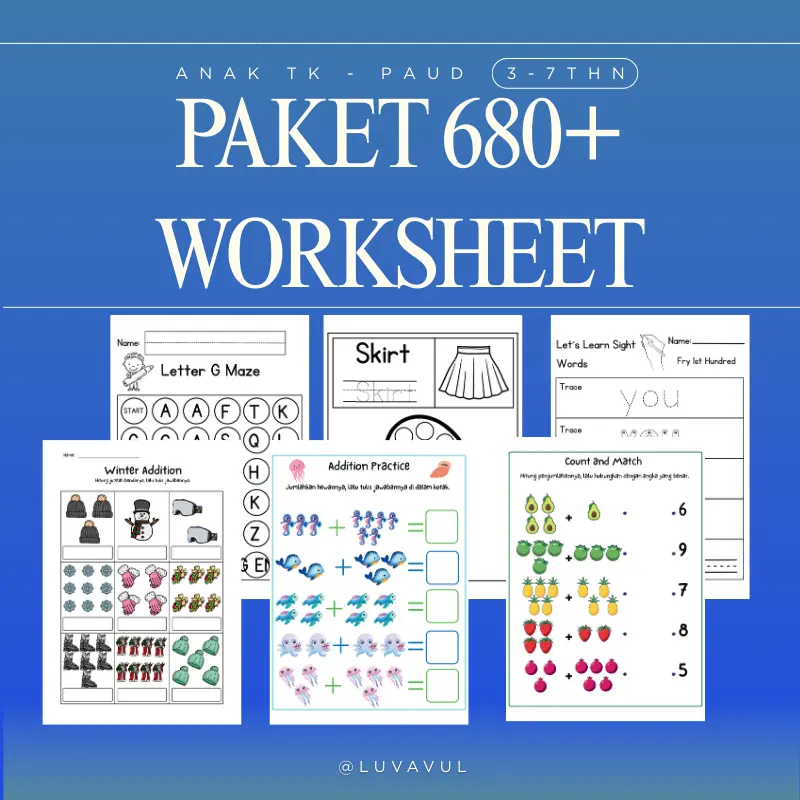 Paket 680+ Worksheet Anak PAUDTK Printable